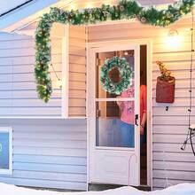 VA-Cerulean Fir Garland 3m 5m 8m Christmas Garland, Christmas Garland With Lighting, Christmas Decoration Garlands With Red Berries And Pine Cones, For Indoor And Outdoor Decoration Of Doors, Walls And Stairs - A型-500cm - 查看 3