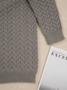 Plus Size Women's Solid Color Front Button Long Sleeve Minimalist Casual Long Knitted Cardigan, Winter