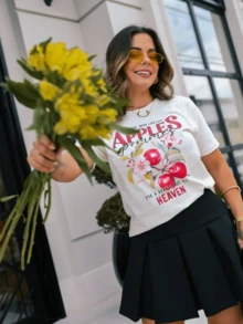 Women's Cotton Blouse APPLES T-Shirt Super - 白色 - 查看 5