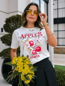 Women's Cotton Blouse APPLES T-Shirt Super - 白色 - 查看 2