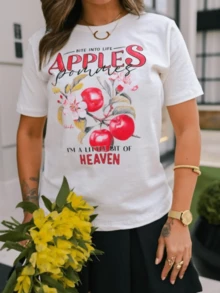 Women's Cotton Blouse APPLES T-Shirt Super - 白色 - 查看 1