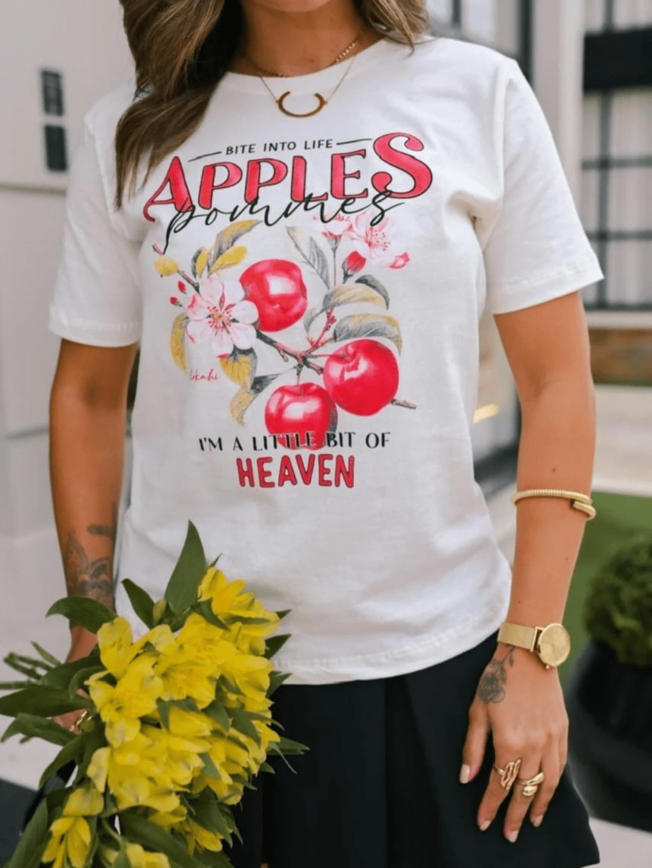Women's Cotton Blouse APPLES T-Shirt Super - 白色 - 查看 1
