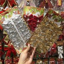 30 件圣诞蝴蝶结 5 厘米 2 英寸金色红色银色混合派对背景用品圣诞树装饰 - 彩色 - 查看 7