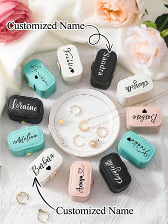 1pc Personalized Name Creative Gifts Small Jewelry Ring Box Mini Travel Jewelry Case Portable Ring Storage Case For Rings Earrings, Gifts For Women Girls, ,Ornamental,Reusable,Multi-Functional,Seal,Stylish,Exquisite,High-Quality,Custom,Personalized,Unique,Office,Tea Room,School,Home