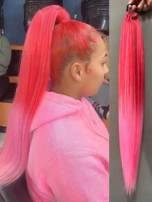 红色/粉色长辫马尾辫接发带马尾辫 26 英寸长合成直辫发马尾辫 DIY 编织适合女性女孩日常派对角色扮演、假期和其他节日 - 漸層粉紅色 - 查看 7