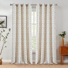 VANGAO Boho Curtains Black Stripe Farmhouse Curtains Geometric Mudcloth Linen Curtains For Living Room Grommet Window Curtains 2 Panels - 黑色 - 查看 11