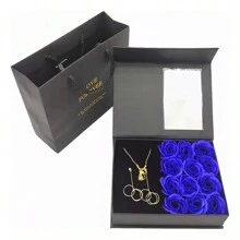 Cajas de regalo con diseño de rosa (joyería no incluida), elaboradas en material de rosa, la caja de regalo es de papel, se puede combinar con diversos tipos de joyería, estilo Ins, de lujo ligero, de alta gama, cajas de regalo ideales para decoración del hogar, regalos de boda, regalos de aniversario de bodas, regalos para la novia, regalos para el Día de la Madre. - Azul - Ver 1