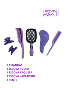 Kit 5x1 Piranha Excavator Racket Brush Side Comb - 淺灰紫 - 查看 1