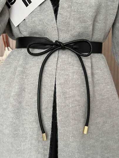 1pc Solid Color Casual Elegant Women's Fashionable Bowknot Tie PU Leather Belt,Versatile Design For Dress,Sweater And Coat Decoration Summer, School Fall, Autumn, Halloween