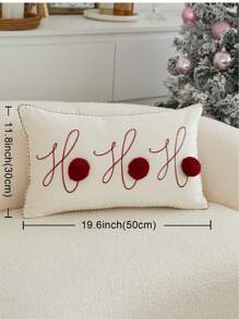 Cirelle 1 件圣诞字母“HOHOHO”刺绣球装饰枕套，适合室内装饰，圣诞装饰靠垫套，不含枕芯 - 查看 4