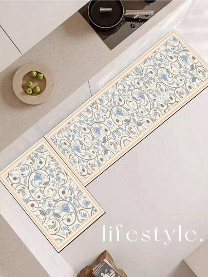 1pc High-End Diatomite Kitchen Mat With Floral Patchwork Design, Cushioned Anti-Fatigue Kitchen Rug, Absorbent Quick-Dry Non-Slip Mat For Kitchen, Bathroom, Entryway, Laundry Room