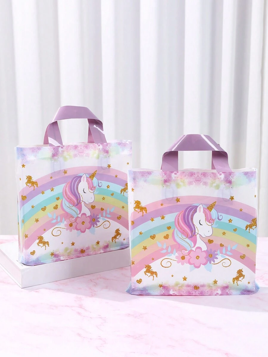25/50Pcs Rainbow Unicorn Style Plastic Gift Bags, Birthday Party Packaging Supplies, Handheld Gift Bags, Family Tote Bags, Unicorn Theme Party Birthday Wedding Baby Shower Bridal Shower Ceremony Party Decor, Home Decor, Party Favors, Boutique Shopping Bags