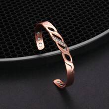 1 chiếc vòng tay có thể điều chỉnh bằng đồng nguyên chất từ tính, thủ công rỗng cổ điển, khảm Zirconia, năng lượng lành mạnh cho bệnh viêm khớp - đường rỗng - Xem 2