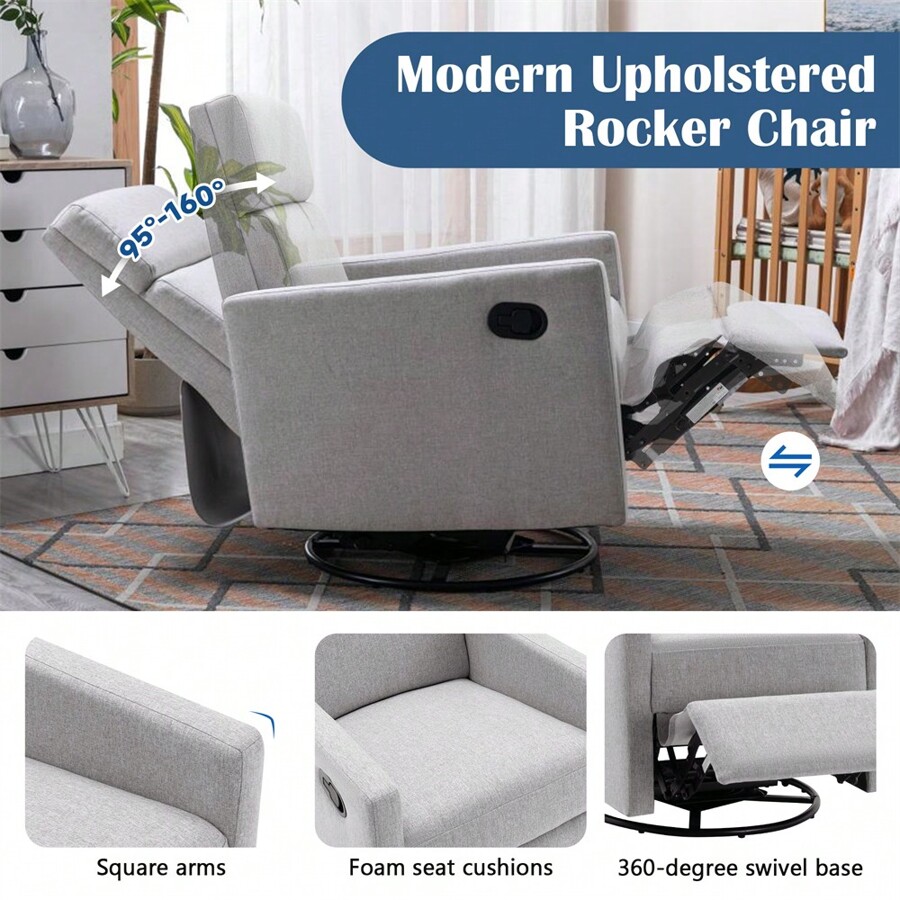 Modern Upholstered Rocker Nursery Chair Plush Seating Glider Swivel