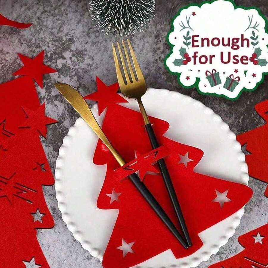 6 件/10 件圣诞餐具架（不含刀叉）餐具装饰、圣诞老人餐具、带袋套、餐具圣诞收纳盒餐桌装饰（圣诞树）圣诞餐具架、银器餐具架、餐具袋、圣诞树晚餐刀叉套、家庭节日聚会摆设餐桌礼物和装饰品 - 彩色 - 查看 1