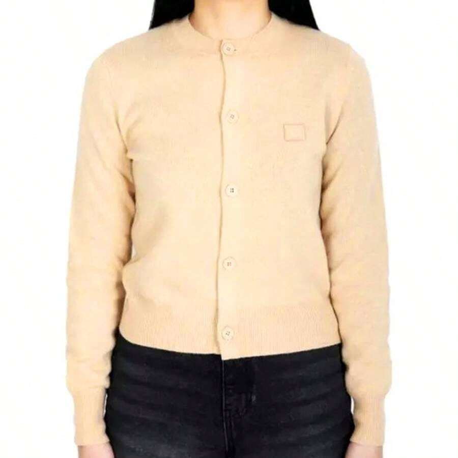 Acne Studios Face Patch Crop Cardigan Biscuit Beige SHEIN USA