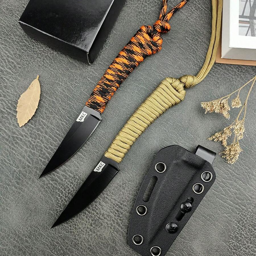 Outdoor Knife MKC Fixed Blade Knife 440c Blade Nylon Rope Handle EDC Survival Jungle Hunting Tools Camping Hiking Cutting Knives, Tools For Men - Total length 16.4cm Blade length 7cm Handle length 8.9cm - View 1