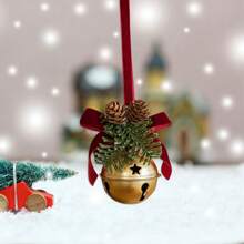 Christmas Bell Bow With Pinecones Hanging Decor For Christmas Tree Holiday Party - vàng - Xem 7