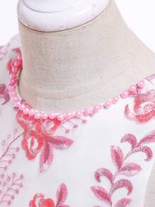 Satin Embroidered Floral Bow Princess Dress, Elegant , Suitable For Parties, Embroidery Direction Random, Excluding Headband