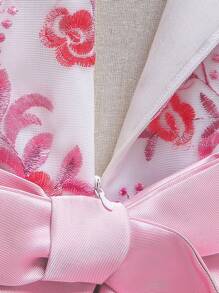 Satin Embroidered Floral Bow Princess Dress, Elegant , Suitable For Parties, Embroidery Direction Random, Excluding Headband