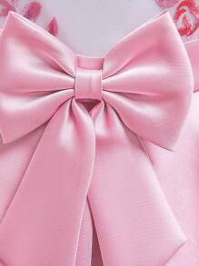 Satin Embroidered Floral Bow Princess Dress, Elegant , Suitable For Parties, Embroidery Direction Random, Excluding Headband
