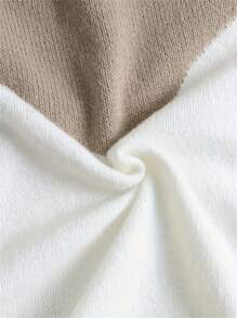 Plus Size Women Casual Colorblock Drawstring Hooded Pullover Sweatshirt With Pockets, Spring Break Outfits Casual Blouses For Women - Khaki - View 5