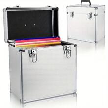 Vinyl Record Storage 12" LP Case Album Collection DJ Carry Storage Cases Lockable Box LP Case Vinyl Record Storage Carry Box Holds Up To 50pcs Albums Record Collection Chest (Silver) Storage - Silver - View 6