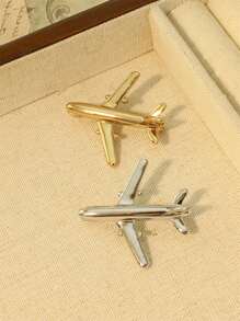 Yuan Shuo 1pc Minimalist Airplane Shaped Brooch Pin, Fashionable & Cute Lapel Pin For Couples - Silver-1316B - View 2