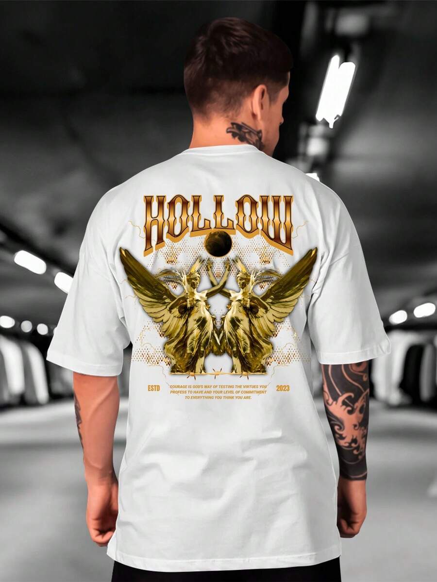 Oversized Streetwear Hollow Statue T-Shirt Men's 100% Cotton Shirt New Release - trắng - Xem 1