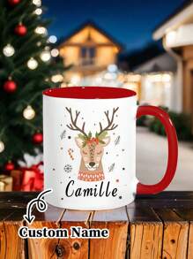 1pc 11 Oz Personalised Christmas Family Mugs With Reindeer & Name, Christmas Eve Box Or Stocking Filler,Custom Christmas Mug, - Multicolor - View 22
