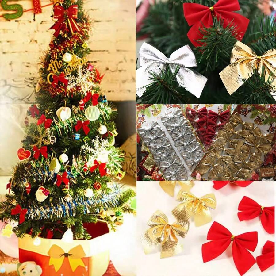 30 件圣诞蝴蝶结 5 厘米 2 英寸金色红色银色混合派对背景用品圣诞树装饰 - 彩色 - 查看 1