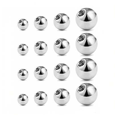 16Pcs 14G 16G Replacement Balls Externally Threaded Surgical Steel Balls Industrial Barbell Tongue Nipple Belly Button Piercing Rings Parts 3MM-6MM