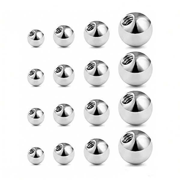 16Pcs 14G 16G Replacement Balls Externally Threaded Surgical Steel Balls Industrial Barbell Tongue Nipple Belly Button Piercing Rings Parts 3MM-6MM