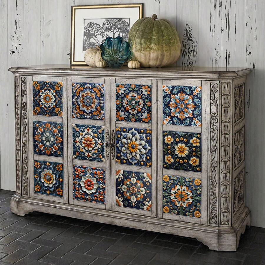 24pcs Mandala Tile Stickers Set, Self-Adhesive Waterproof Removable Wall Decals, Vintage Floral Decor For Bathroom And Kitchen, Artistic Wallpapers For Room Decoration, Plastic Material