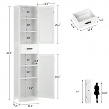 Tall Storage Cabinet, Bathroom Cabinet With 6 Shelves & Drawer, Narrow Storage Cabinet With Ajustable Shelves, Tall Cabinet For Living Room, Home Office