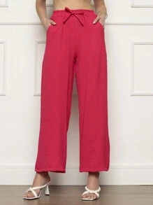 Wide Leg High Waist Wide Leg Pants - 玫紅色 - 查看 4