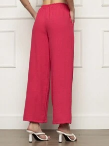 Wide Leg High Waist Wide Leg Pants - 玫紅色 - 查看 6