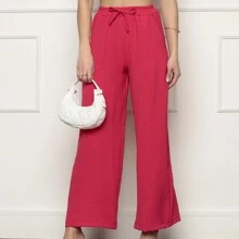 Wide Leg High Waist Wide Leg Pants - 玫紅色 - 查看 2
