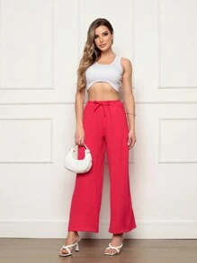 Wide Leg High Waist Wide Leg Pants - 玫紅色 - 查看 1