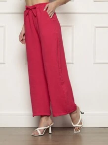 Wide Leg High Waist Wide Leg Pants - 玫紅色 - 查看 5