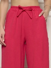 Wide Leg High Waist Wide Leg Pants - 玫紅色 - 查看 3
