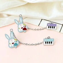1 件装迷你电子风琴兔子珐琅别针卡通动物金属链胸针时尚夹克翻领别针背包徽章女孩首饰 - 彩色 - 查看 8