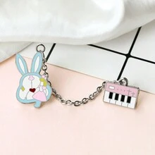 1 件装迷你电子风琴兔子珐琅别针卡通动物金属链胸针时尚夹克翻领别针背包徽章女孩首饰 - 彩色 - 查看 6