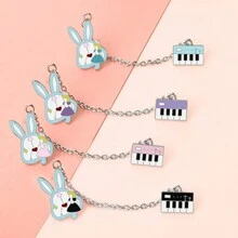 1 件装迷你电子风琴兔子珐琅别针卡通动物金属链胸针时尚夹克翻领别针背包徽章女孩首饰 - 彩色 - 查看 9