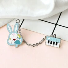1 件装迷你电子风琴兔子珐琅别针卡通动物金属链胸针时尚夹克翻领别针背包徽章女孩首饰 - 彩色 - 查看 4
