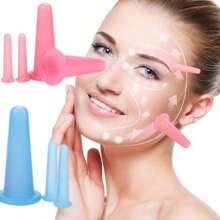 4 件套硅胶面部和眼部按摩杯套装 - 抗衰老提拉工具，淋巴引流刮痧替代品，减少浮肿和皱纹，日常护肤增强剂