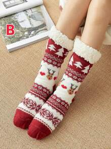 1 đôi tất chống trượt bằng len dày mùa đông cho nữ, Giáng sinh - Nhiều màu - Xem 13