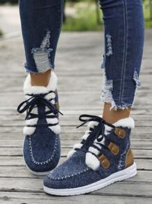 Women Fall Lace-Up Warm Flat Ankle Boots, Fashionable Casual Winter Shoes