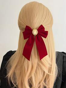 1 件女士复古优雅黑天鹅绒蝴蝶结装饰珍珠弹簧发夹，适合日常使用和礼物 - 黑色 - 查看 12