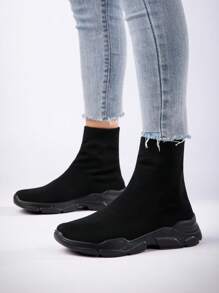 Women Outdoor High-Top Solid Color All Season Versatile Socks Shoes, Casual Sneakers, Walking Shoes